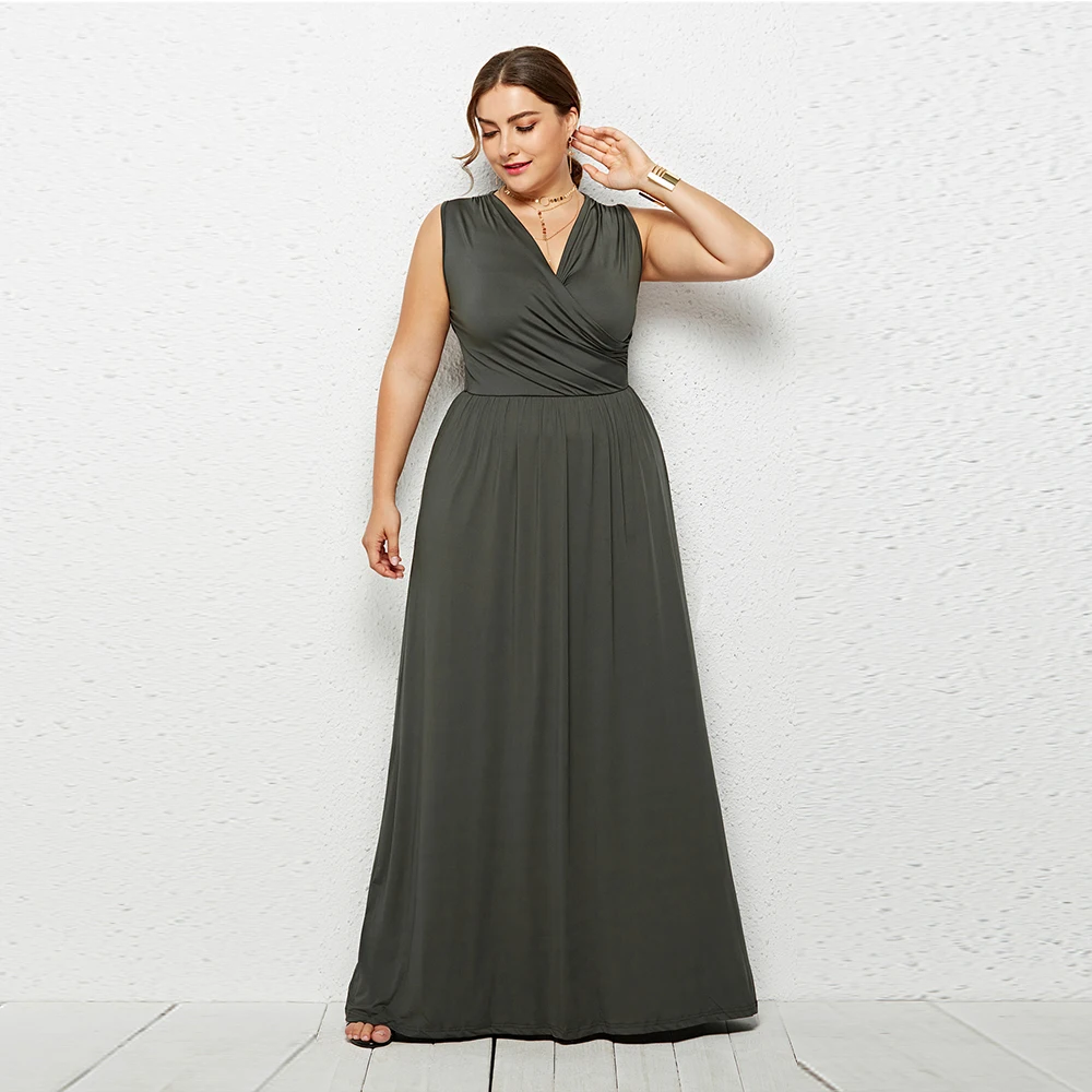 Женское вечернее платье макси без рукавов с V-образным вырезом |