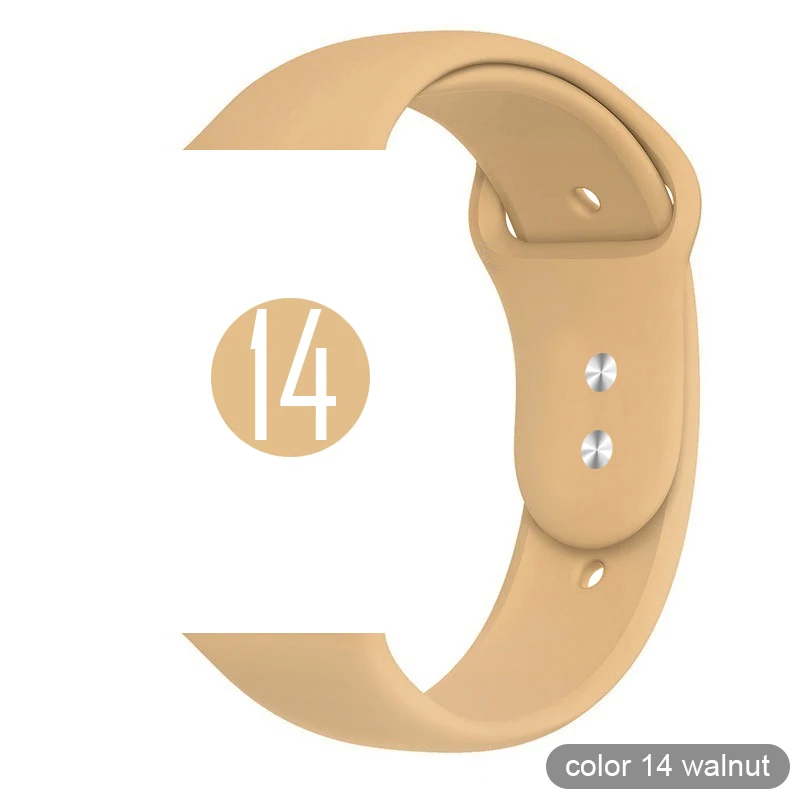 14 Walnut Цветной мягкий силиконовый спортивный ремешок для Apple Watch Series 5 4 3 2 1 38 мм 42 мм резиновый ремешок для часов iWatch 5 4 40 мм 44 мм - Цвет ремешка: 14 Walnut