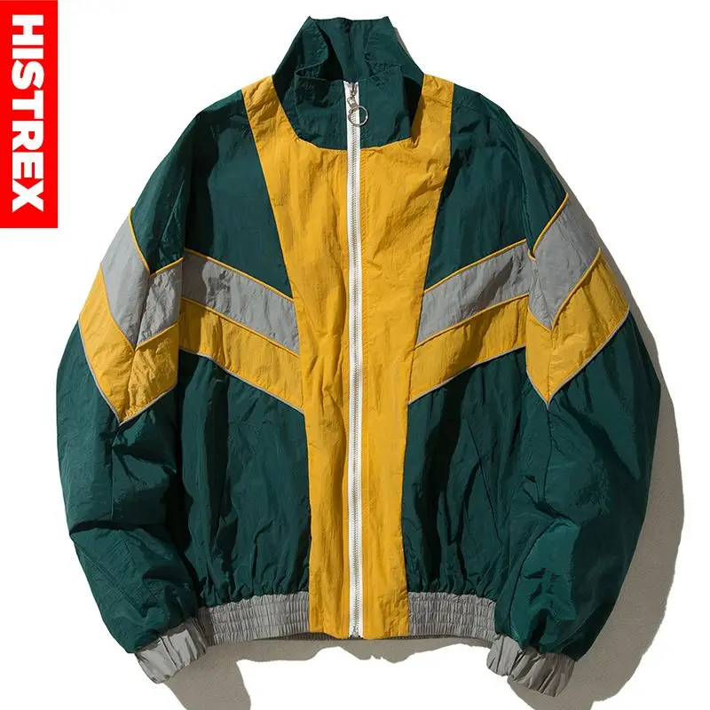 Мужская куртка в стиле хип хоп ветровка ретро уличная одежда пэчворк с цветными