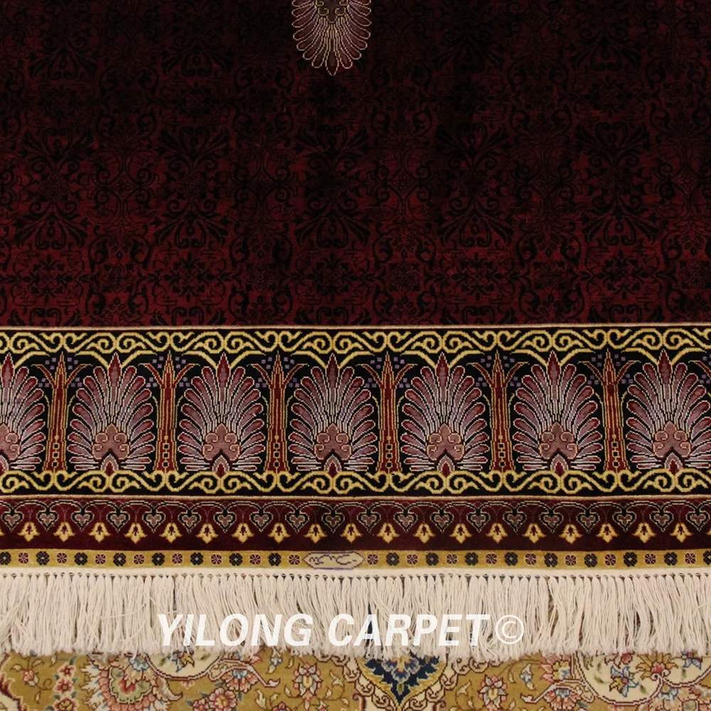 

Yilong 4.5'x6.5' Wine Persian Rugs Handknotted Silk Medallion Graceful Carpet (QZT25A4.5x6.5)
