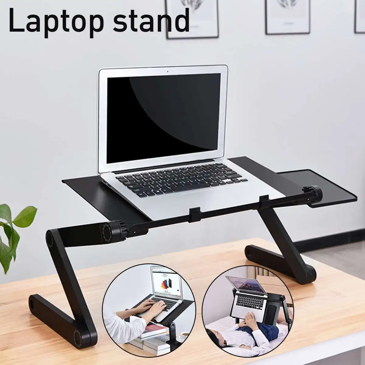 

Folding Laptop Stand With Cooling Fan Mouse Board Aluminium Deaktop Bed Sofa Holder Stand For Notebook PC Computer For Macbook