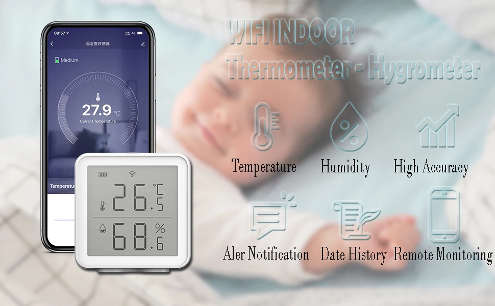 Wi Fi умный датчик температуры и влажности совместимый с Alexa 230 футов сверхдлинный
