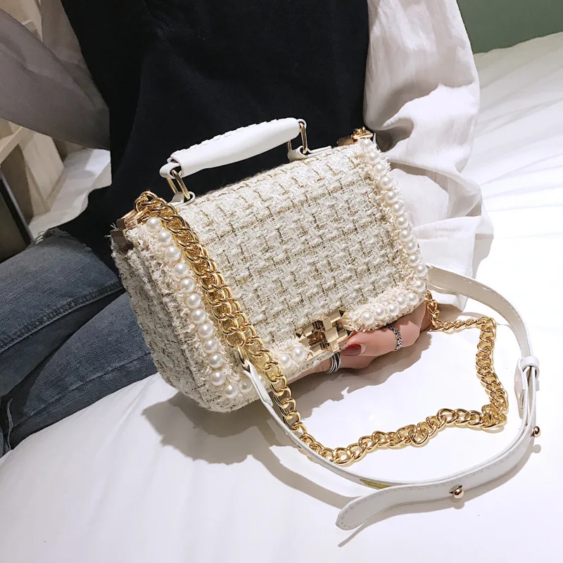

Luxury Designer Handbag Women Brand Fashion Tweed Mini Bag 2021 Trend Female Elegant Small Chain Shoulder Bag Top Handle Tote