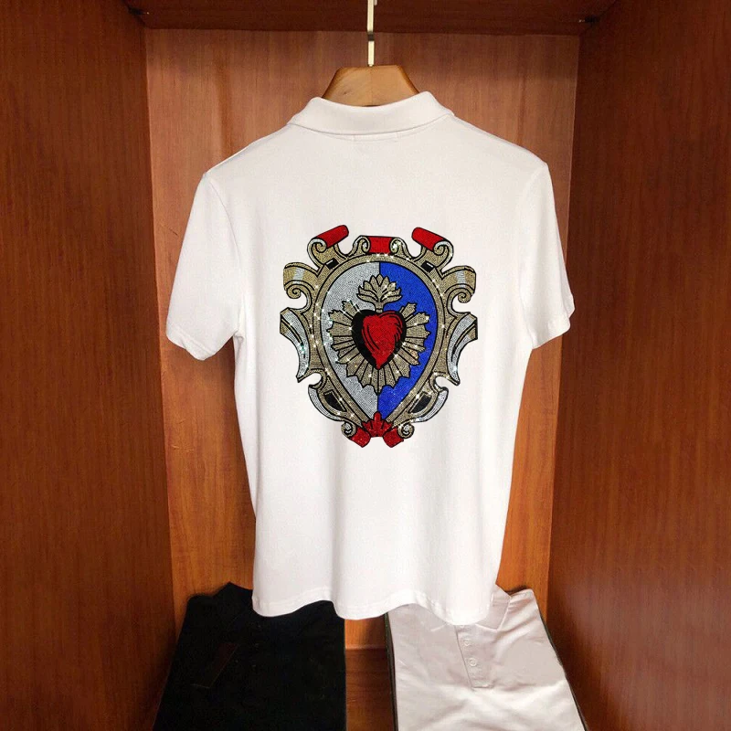 

European 2021 Summer Custom Hot Diamond Style Business Polo Men's T-Shirt Fitness Casual Black And White Solid Color Tops