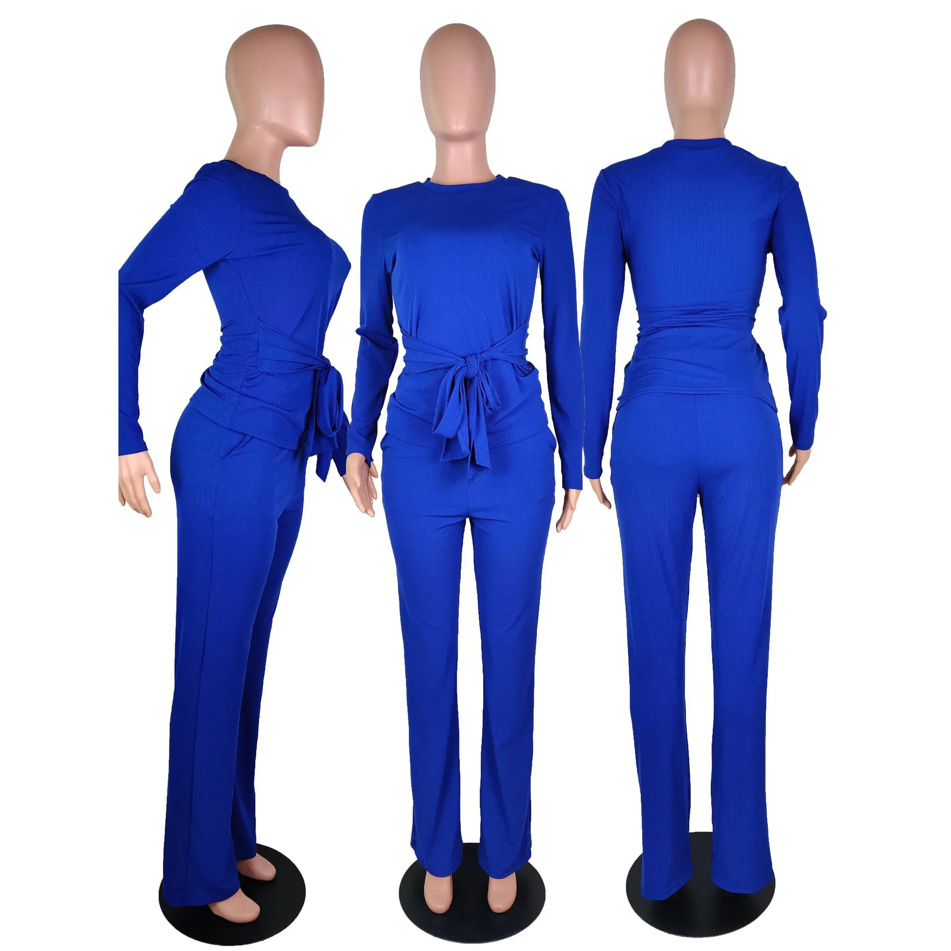 

New Style Women Sexy Fashion Set Casual Solid Color Long Sleeves O-neck European and American Loose Leisure Two Piece Set