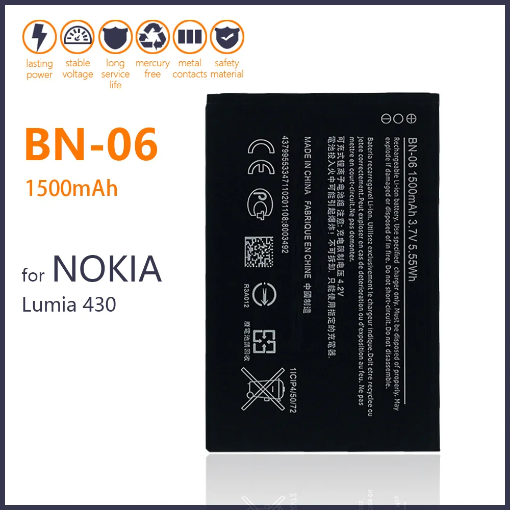 Фото 100% реальные 1500 мА/ч BN-06 батарея для Nokia Microsoft Lumia 430 Lumia430 BN 06 смарт-телефон