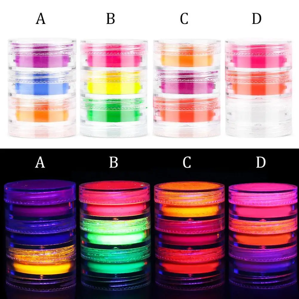 

3PCS/Lot Fluorescen Gradient Nail Glitter Neon Powder Shinny Pigment Dust Power Polish DIY Nail Art Decorations