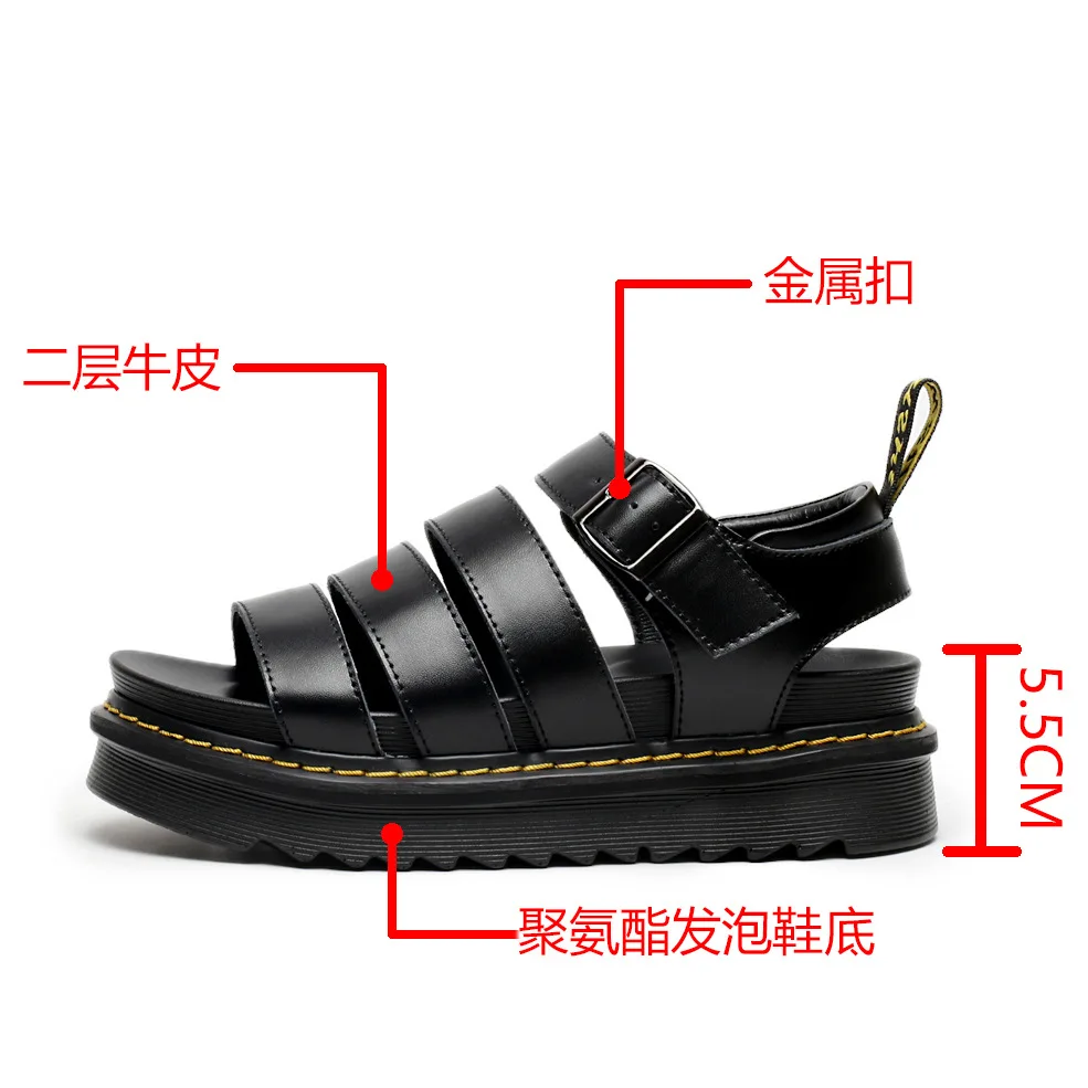 

Roman Casual Sandals Women Genuine Leather New Black Casual Shoes Retro Fashion Platform Beach Sandals Women Students Sandals