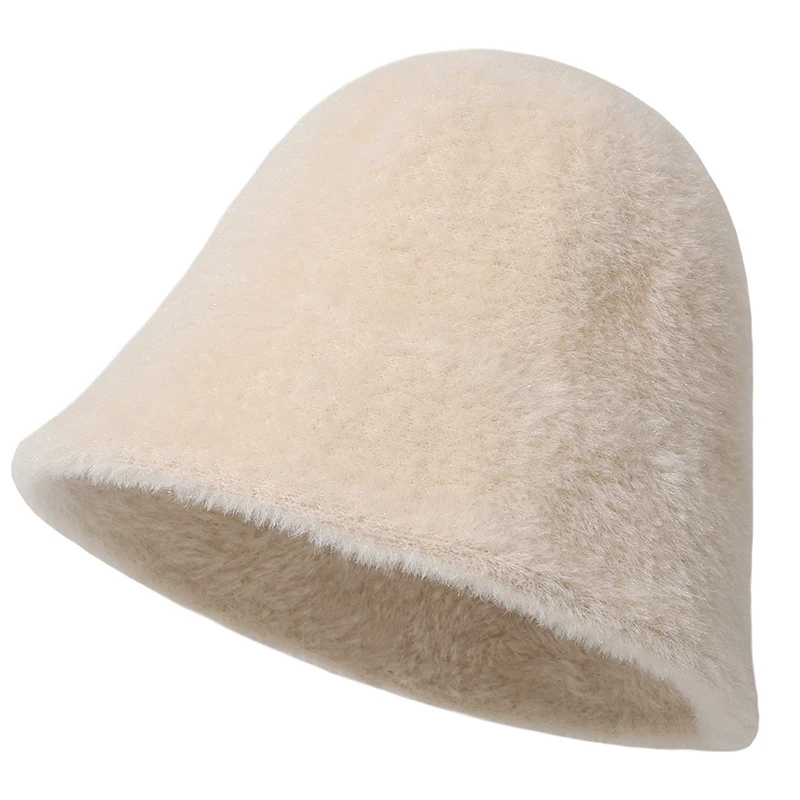 

Bucket Hat For Women Girl Solid Thickened Soft Warm Fishing Cap Outdoor Vacation Hat Cap Lady Panama Fashion Faux Fur Winter