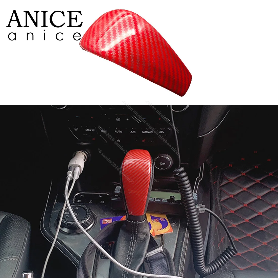 

Red Carbon Fiber Color Gear Shift Knob Cover Fit for Ford Ranger Everest Endeavour 2012 2013 2014 2015 2016 2017 2018 2019 2020