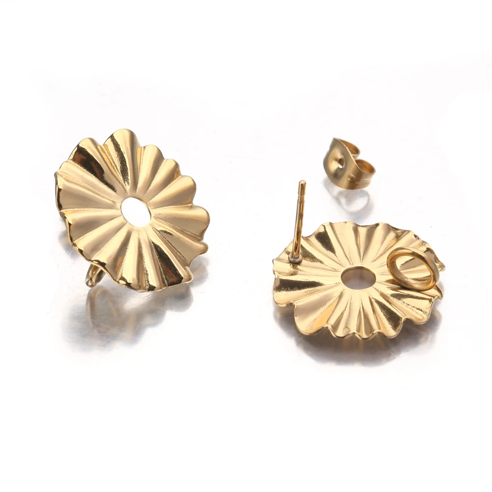 

10Pcs Stainless Steel Sun Folded Flower Stud Earrings Posts Connectors With Loop Hooks Settings For Diy Jewelry Earring Making