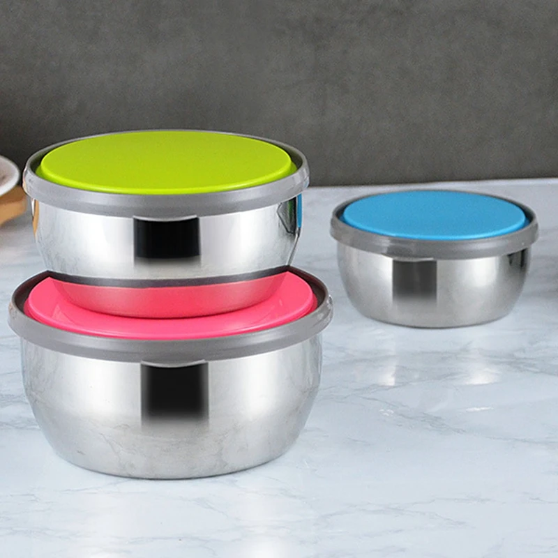 

with Lids, 3 Piece Metal Nesting Bowls,Sealed Fresh-Keeping Box,Size 12--14-16cm, Great for Mixing & Serving