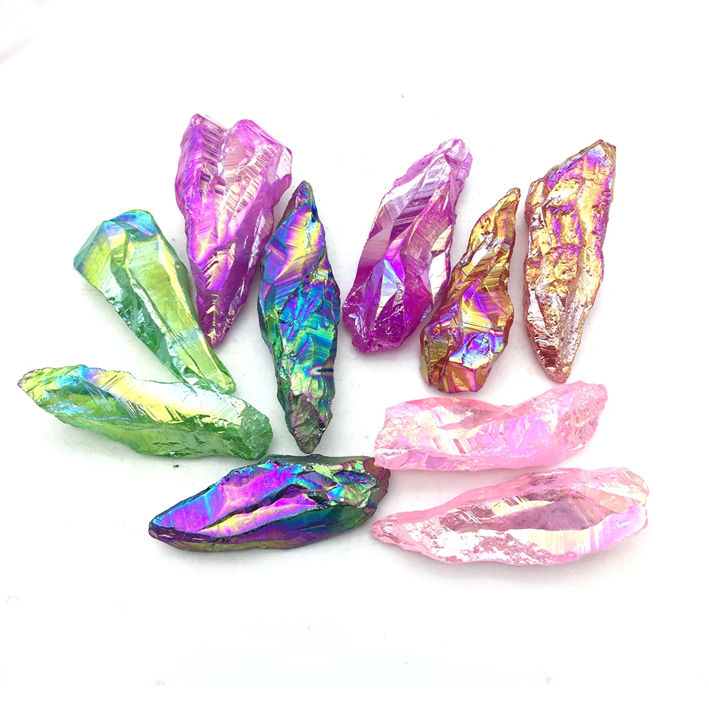 

Natural Angel Aura Titanium Quartz Crystal Electroplating Rough Skeletal Quartz Minerals Specimen Reiki Healing Home Decoration