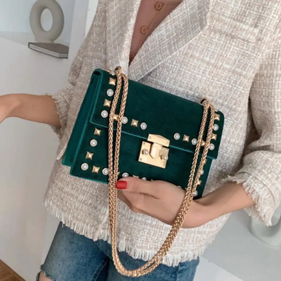 Винтажная модная квадратная сумка с заклепками 2019 Новая высококачественная