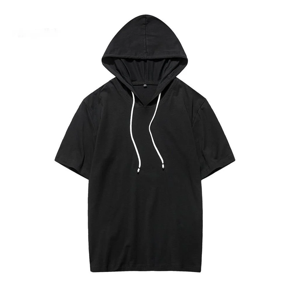 

Zoulv Fashion Short Sleeve Longline Pullover Hoodie Shirts Male US Size Solid Hooded Streetwear Top Summer Men Casual Hoodies