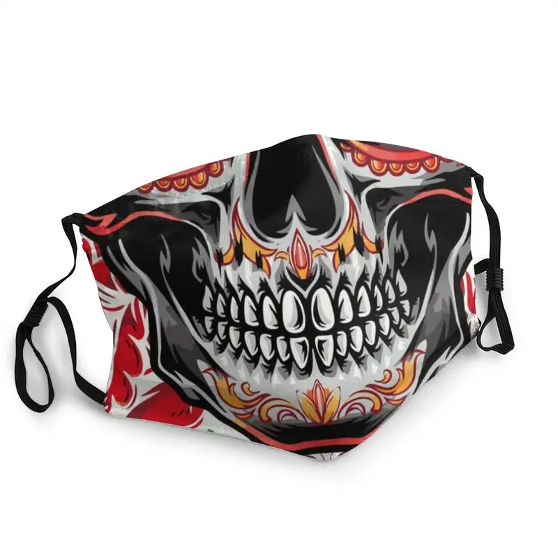 

Mexican Sugar Skull Non-Disposable Adult Face Mask Day Of The Dead Anti Haze Dustproof Protection Cover Respirator Mouth Muffle