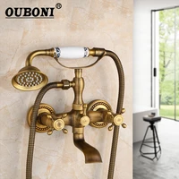 ouboni bathroom bathtub black antique brass rainfall stream spout tap rain shower head faucet shower set hot cold mixer faucet
