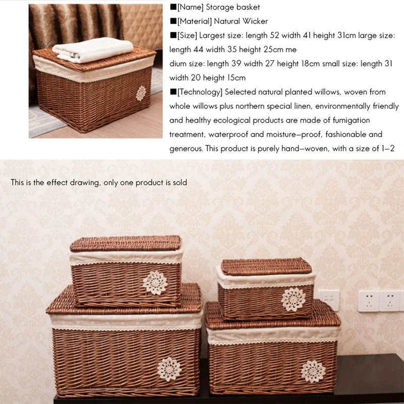 

Rattan Storage Box with Lid Seagrass Woven Storage Basket Handmade Basket Cosmetic Wicker Container