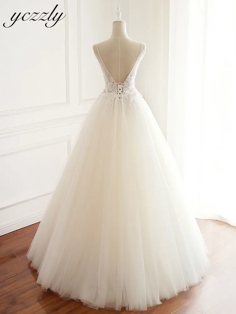 Vestido De Noiva бальное платье свадебное элегантный v образный вырез спинки Аппликации