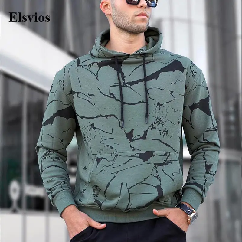 

Harajuku Tie-dye Printing Long Sleeve Hooded Sweatshirt Fashion Casual Men Slim Hoodie Pullover Autumn Winter Male Tops Hoodies