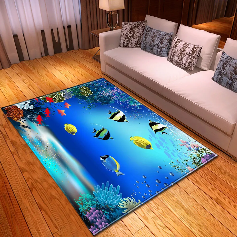 

Living Room Carpet Kids Room Bedroom Carpet Home Hallway Decorative Floor Mat 3D Underwater World Pattern Children Bedside Rug