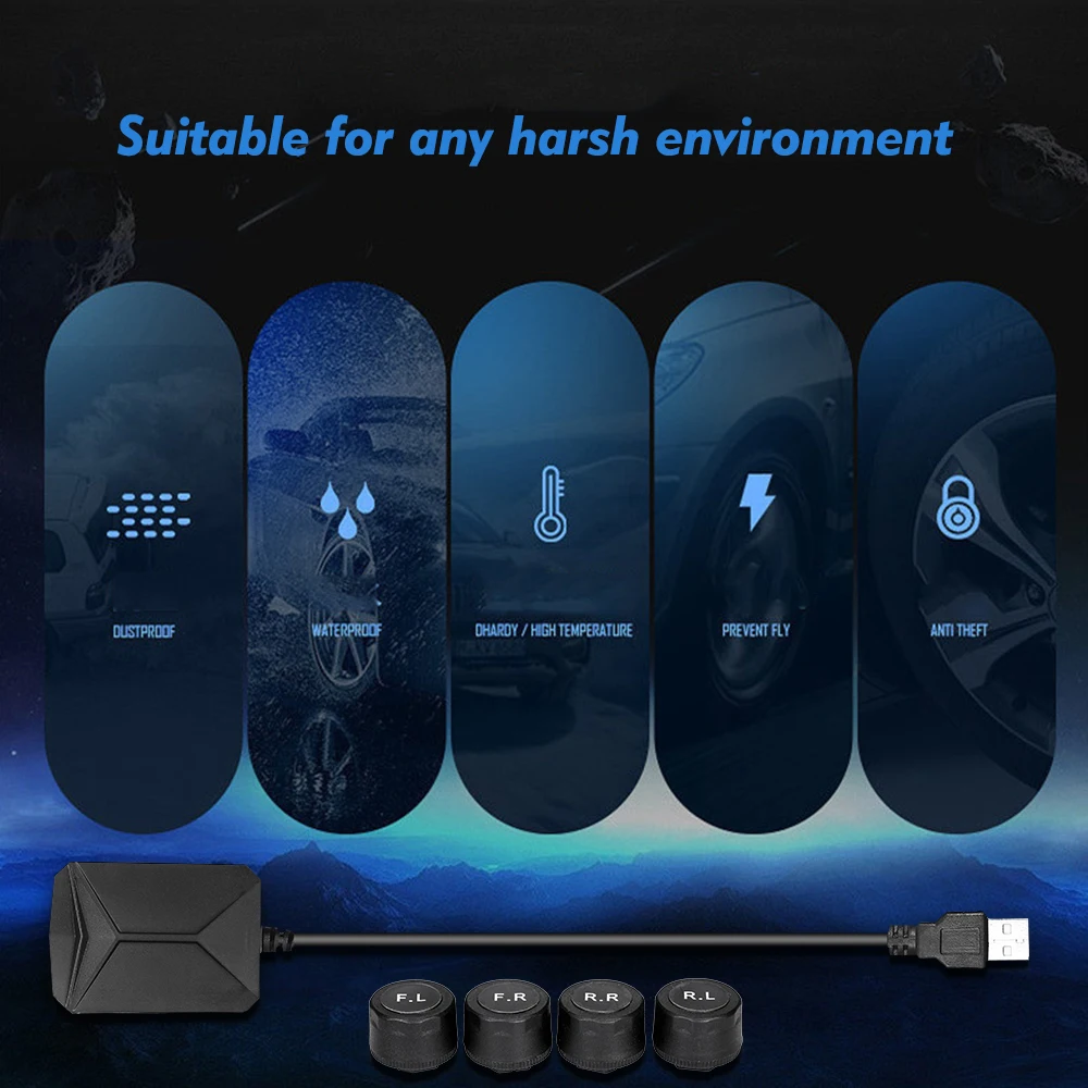 Tire Pressure Monitoring System USB TPMS For Android Navigation 4 External Sensor Real-time Display Tires Temperature | Инструменты