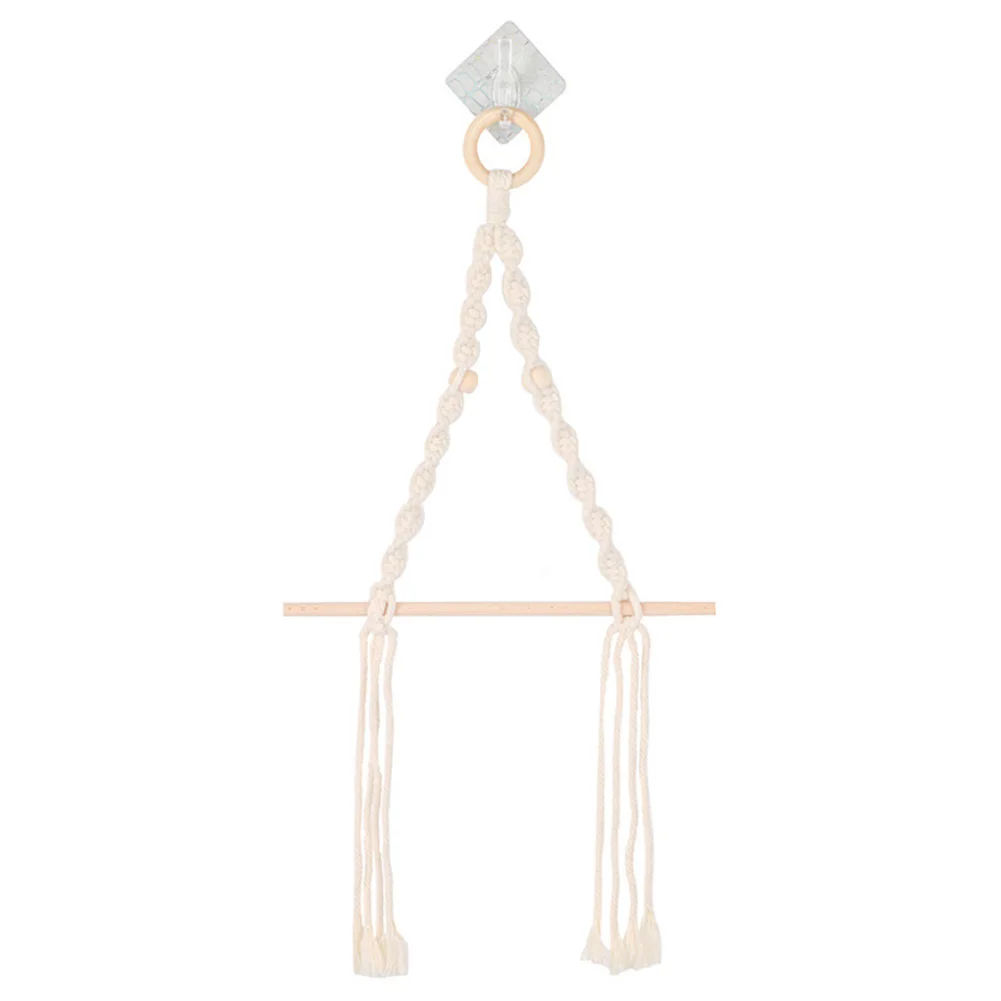 

1pc Toilet Paper Holder Wooden Cotton Braided Rope Hanging Towel Rack Ring Decor Nordic Bohemian style Bathroom Kitchen Hotel