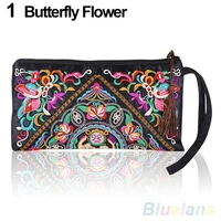 womens long wallet retro ethnic floral embroider purse wallet clutch durable card coin holder phone bag holder portable handbag
