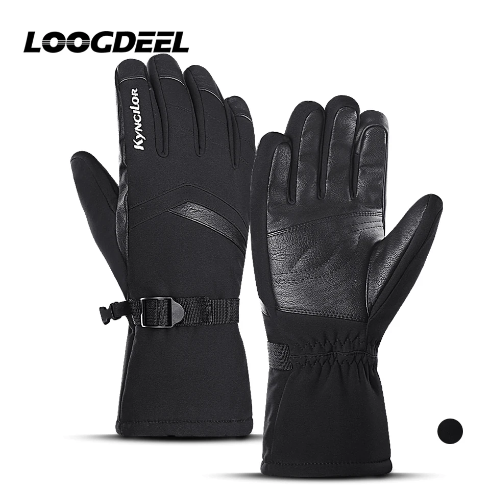 

LOOGDEEL Ski Gloves Winter Snow Warm Thicker PU Palm Windproof Waterproof Non-slip Outdoor Sports Snowboard Skiing Gloves Unisex