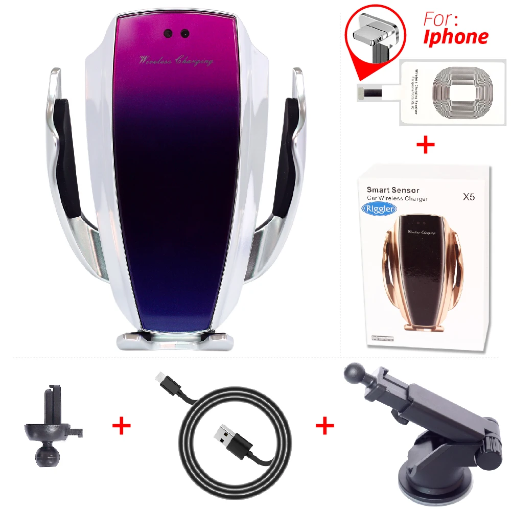 Two style for iphone Infrared Induction Qi Wireless Charger Car 10W Fast Charging Holder for Iphone XR XS 8/8 Plus Huawei P30Pro Mate20Pro - Тип штекера: Two style for iphone