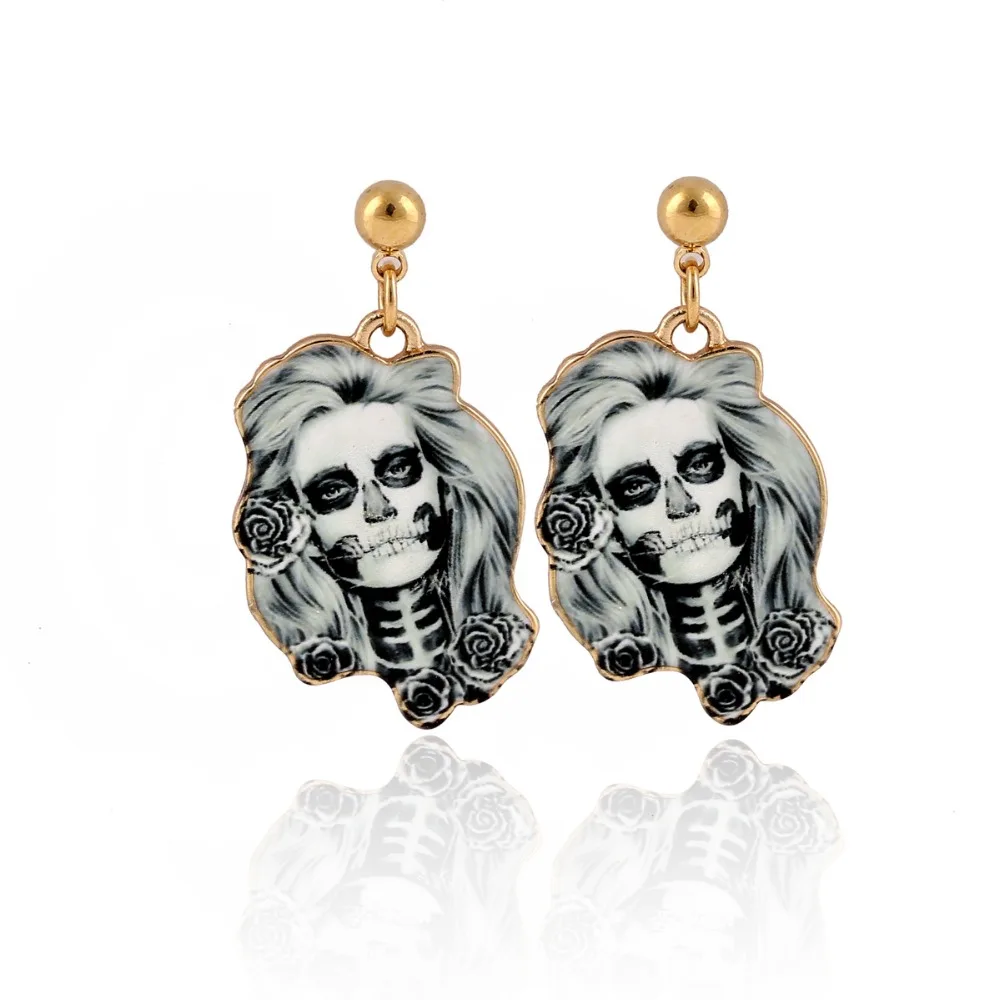 1Pair Calavera Sugary-Sweet Whimsical Skull Earrings Celebrate Mexican Halloween Day Sugar Women Head | Украшения и аксессуары