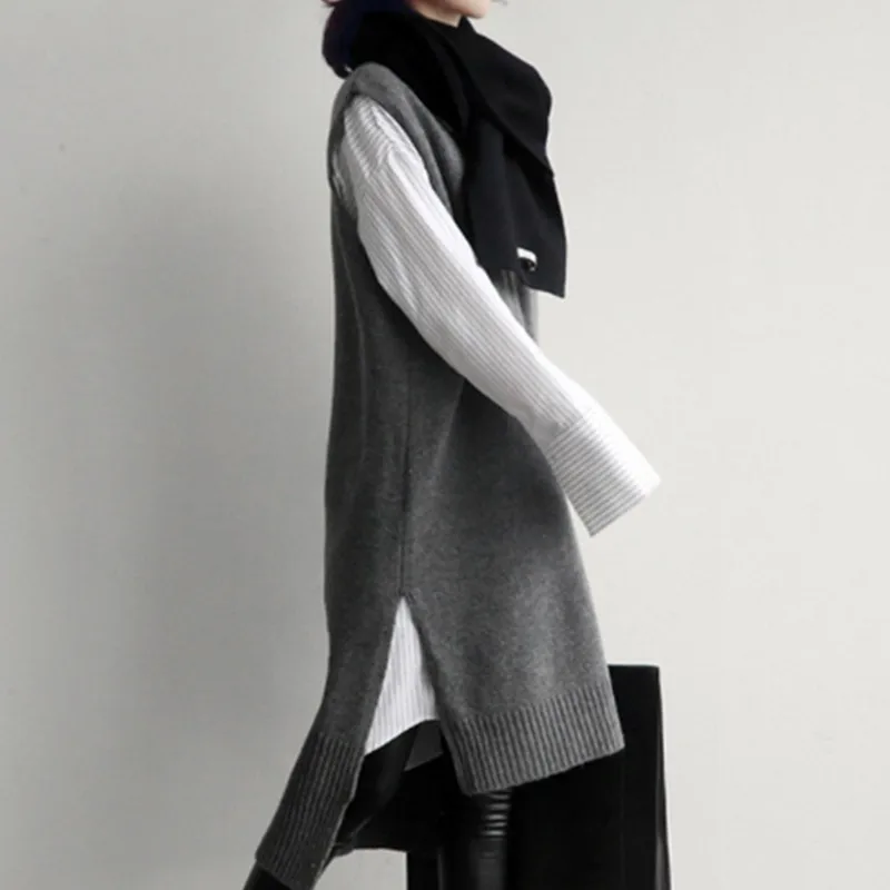 Женские кашемировые вязаные жилеты пуловеры Длинный жилет осенне зимний свитер