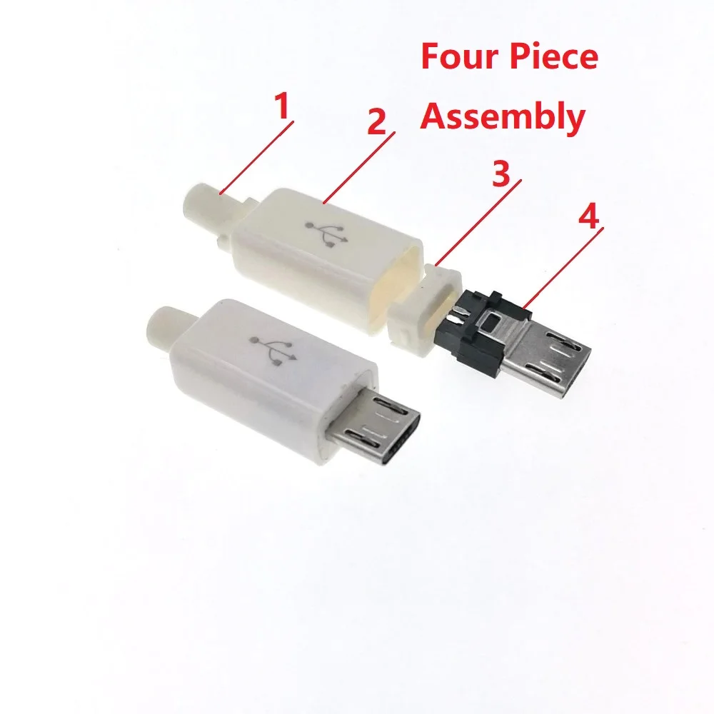 2 комплекта DIY Micro USB Type B папа 5pin четыре шт разъем в сборе белый цвет|connector 5pin|connector