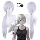 Парик для косплея аниме бензопила Quanxi, серебристо-белый, с нашивкой для глаз, Длинный Конский хвост, термостойкий, искусственный парик для Хэллоуина