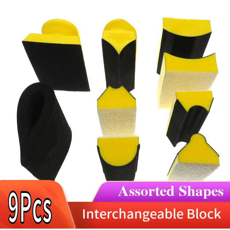 

9PC Set Sanding Pad Shaped Hand Sanding Block Base Sanding Disc Grinding Sponge For Hook & Loop Sandpaper Abrasive Tools
