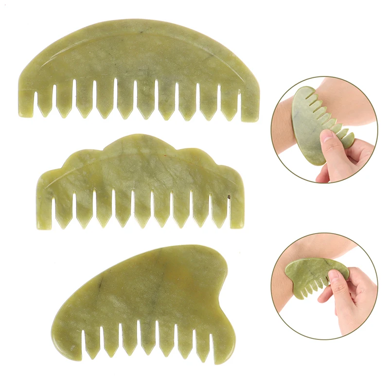 Guasha Board Comb Shape Massage Hand Massager Relaxation Comb Natural Jade Stone Comb Health Care 6styles