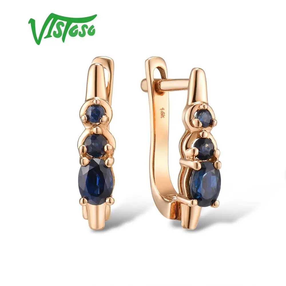 VISTOSO золотые серьги для женщин 14K 585 розовое золото сверкающий синий сапфир