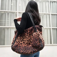 mabula womens fashion leopard bag shoulder bag large capacity work tote bag cotton hangbag travel shopping with small pocket