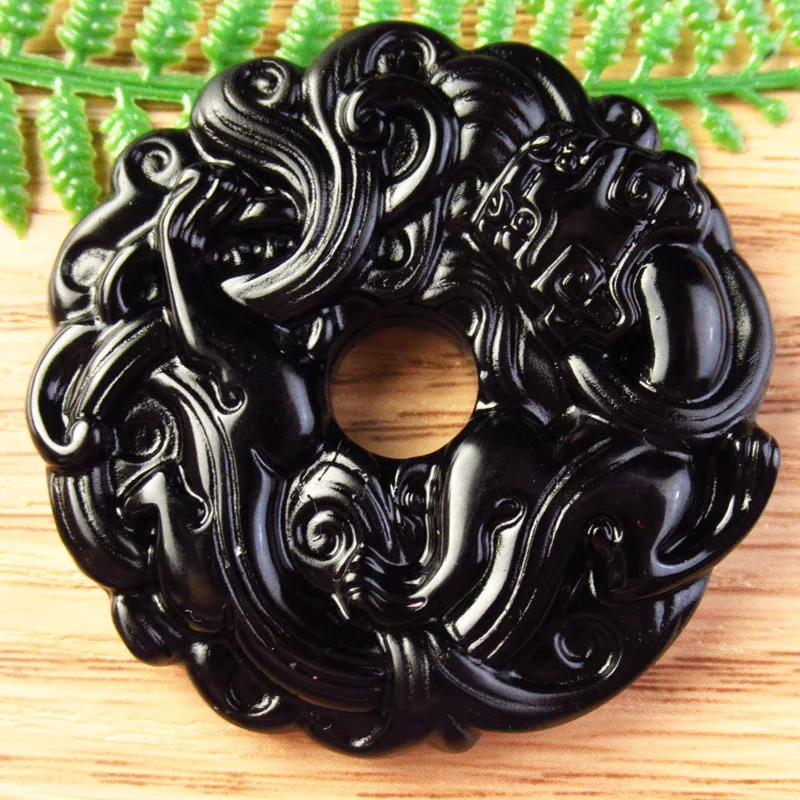 

45x8mm 27g Black Obsidian Carved Handwork Dragon Pendant For Men's Women's Jewelry
