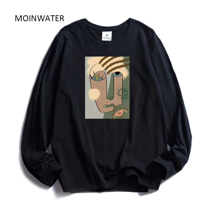 MOINWATER женские модные футболки с длинным рукавом абстрактным рисунком из 100%