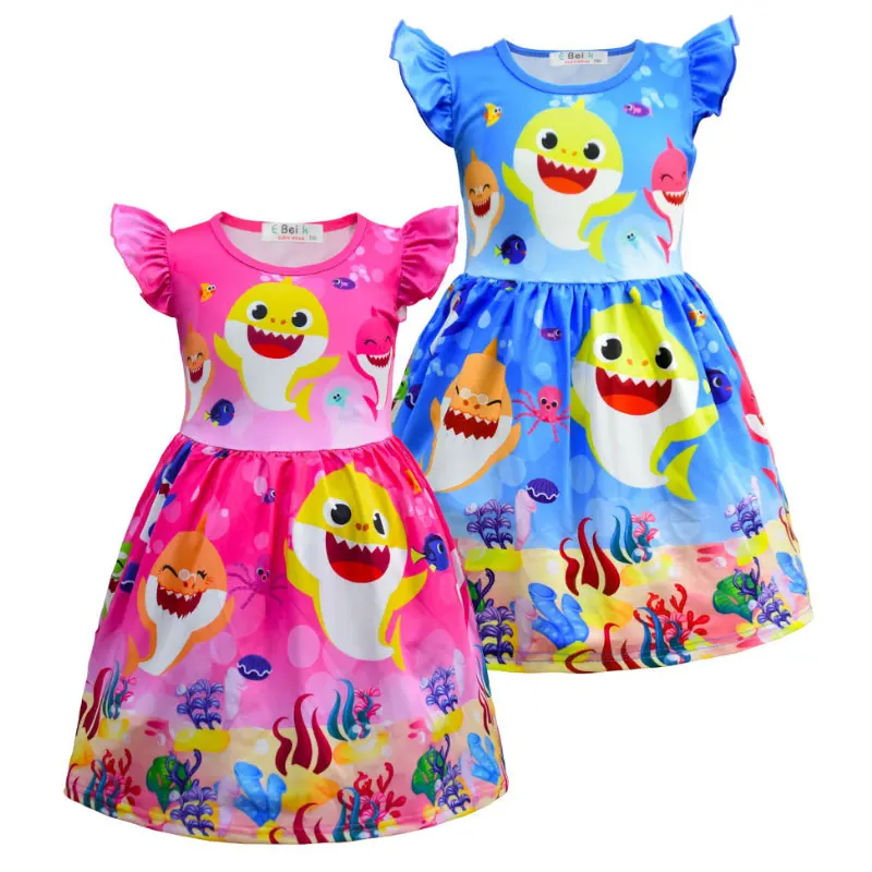 

Kids New European Summer Girls Dresses Cotton Cartoon Girl Kids Clothes Blue Pink Flower Dress Hand Graffiti 2-10 Years