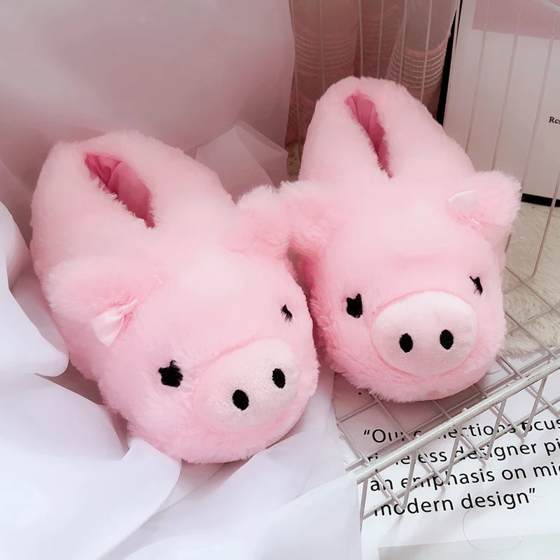 35-37 Pig 2 Новинка; милая домашняя теплая зимняя обувь для взрослых с изображением Пикачу, альпаки и поросенка из плюша; милые Мультяшные маски для глаз для детей; Рождественский подарок для девочек - Цвет: 35-37 Pig 2