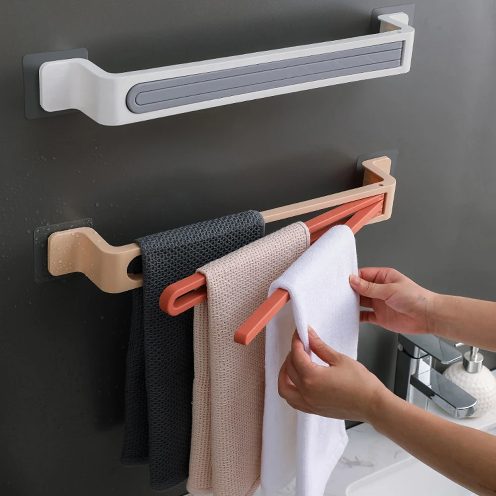 

1PCS Swivel Towel Bar Wall Mounted Towel Rack Punch-Free Self Adhesive Towel Shelf Rotating Storage Holder for Kitchen Bathroom