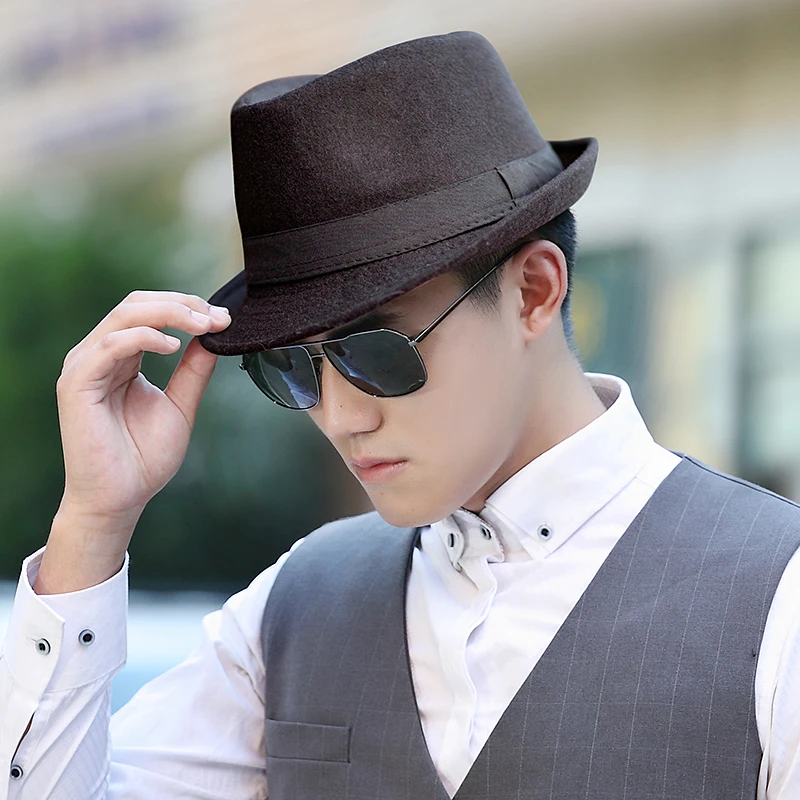Фетровая шляпа в стиле джаз английском Мужская винтажная шерстяная фетровая