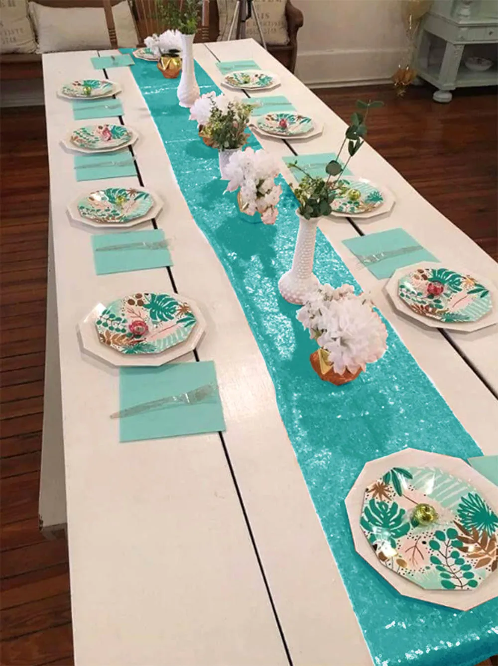 12x72 дюймов Рождественская скатерть с зелеными блестками для обеденного стола