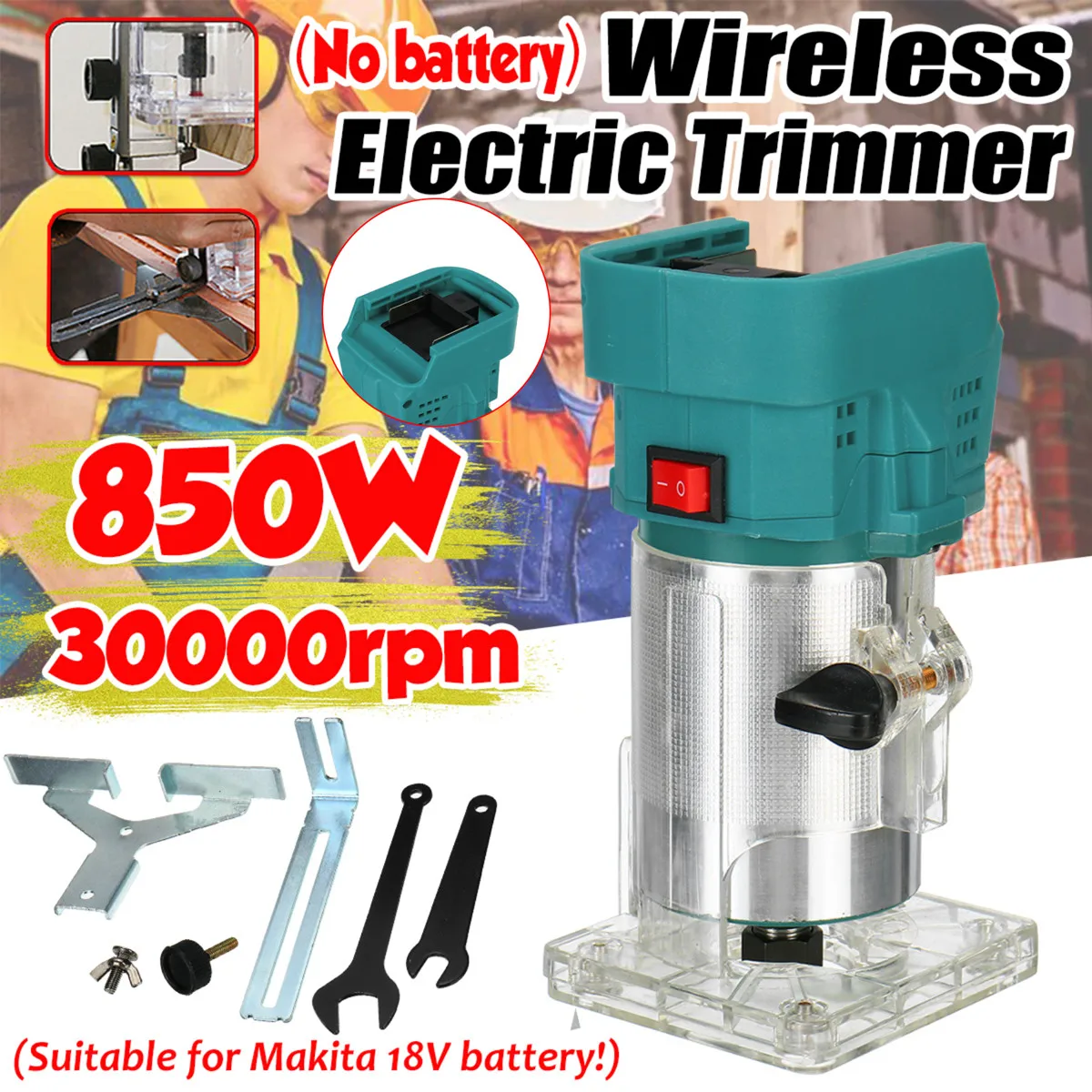

850W Cordless Handheld Electric Trimmer Woodworking Palm Router Laminate Trimming Carving Machine Router Wood