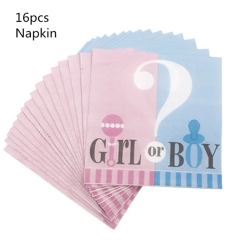 16pcs napkin Показ пола украшение для вечеринки поставки одноразовая посуда набор розовый/синий мальчик или девочка бумажные тарелки и стаканы для DIY украшения для детского душа - Цвет: 16pcs napkin