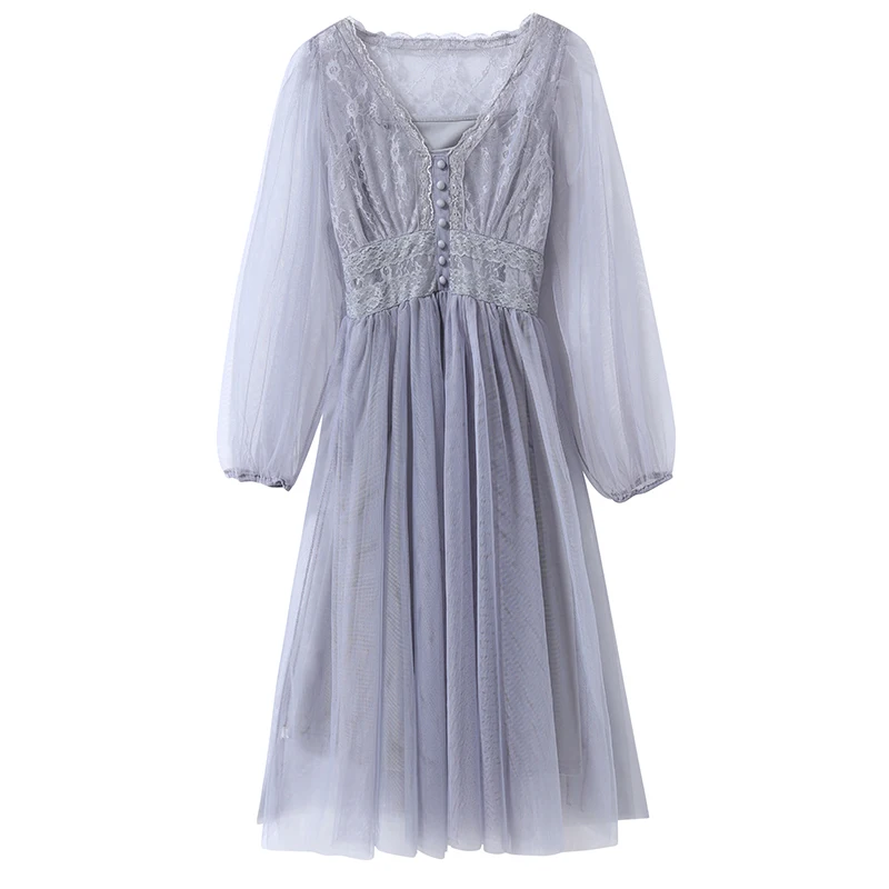 Весна-лето 2020 новое женское платье с v-образным вырезом и пышными рукавами