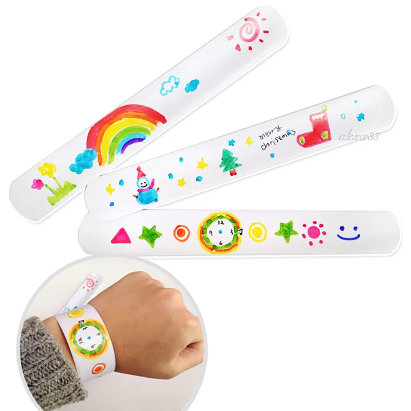 

12 Pcs DIY Blank Slap Bracelets Party Favors Easter Gifts For Kids Art Craft Kindergarten Variety Watercolors Pencils Graffiti
