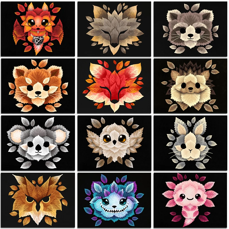 

New Full Square Diamond Painting Animals Leaves Fox Wolf Cat Owl Koala Rabbit 5D Diy Embroidery Cross Stitch Mosaic Home Decor